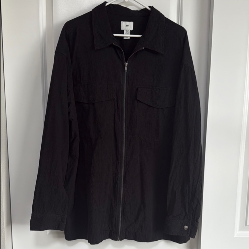 H&M Shirt Relaxed Fit Black Zip Up Overshirt